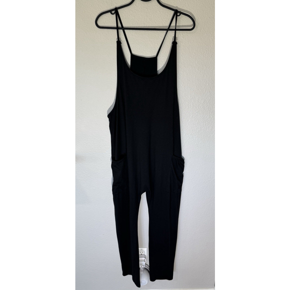 Black Relaxed Jumpsuit Romper With Pockets Casual Loungewear Easy One Piece SM - Picture 2 of 11